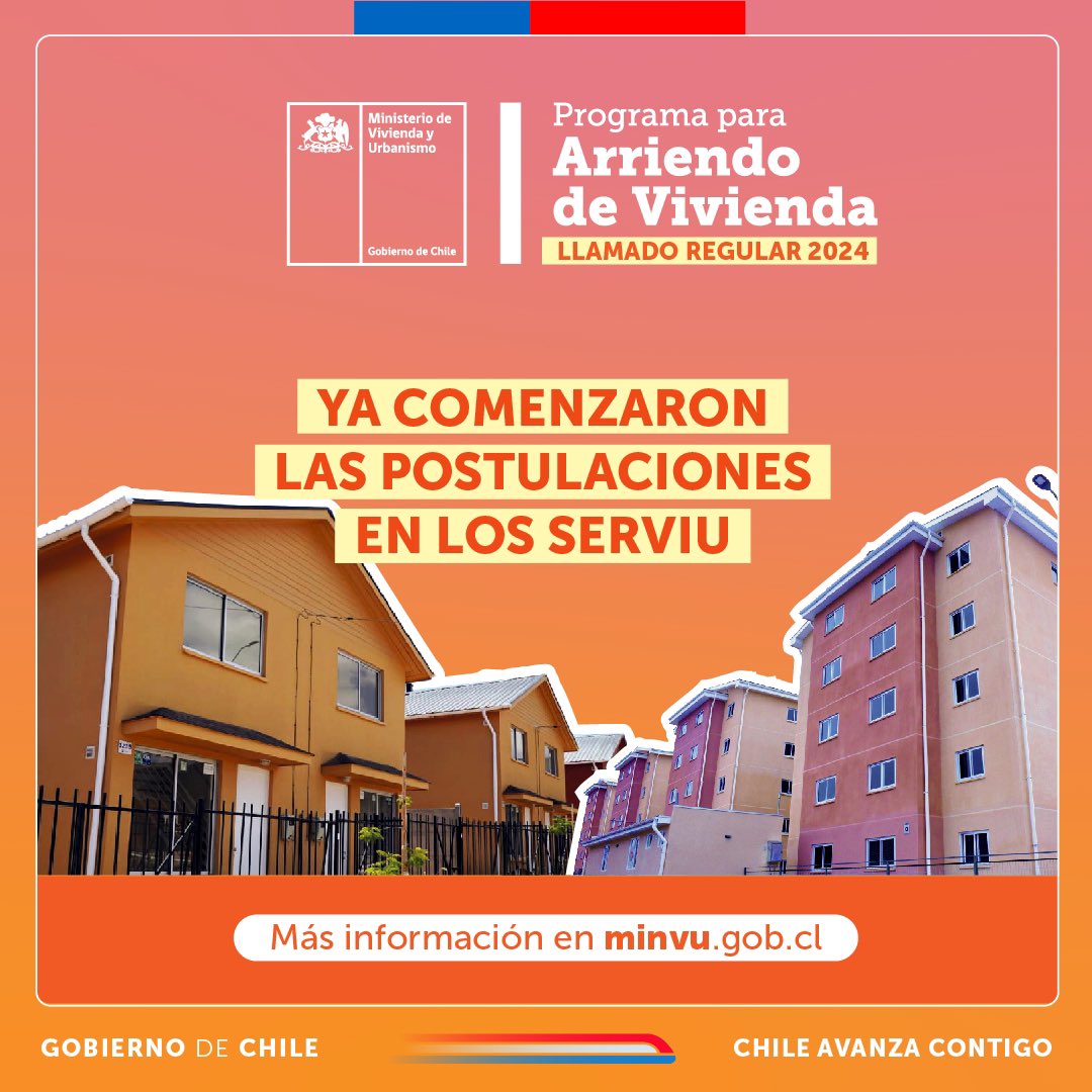 📣 ¡Ya comenzaron las postulaciones presenciales para el #SubsidioDeArriendo Regular!

💻 Desde hoy puedes postular hasta el 28 de junio en los Serviu.

📌 En minvu.cl puedes conocer sus direcciones y horarios de atención.