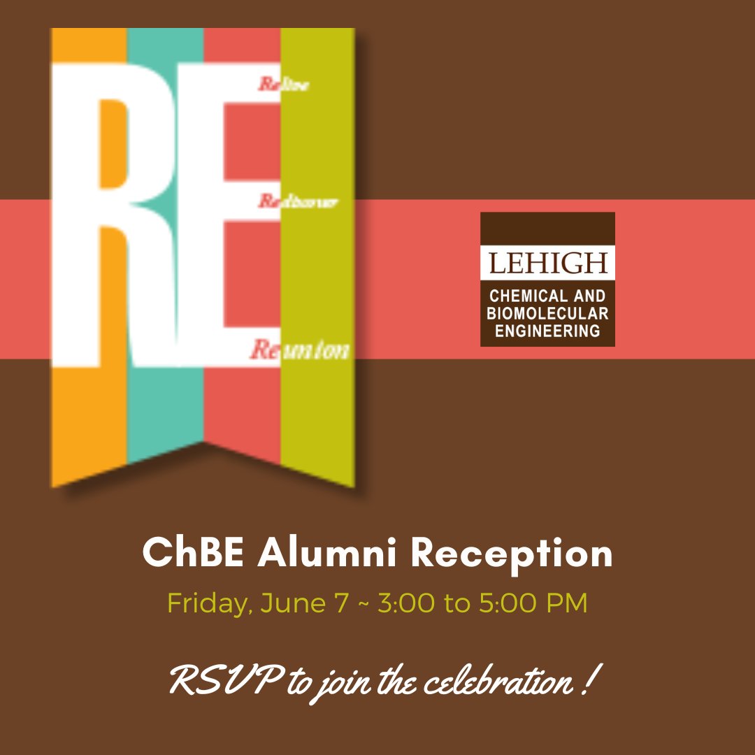 Calling all Lehigh ChBE Alumni for the reunion!!! Come join faculty and fellow alumni to catch up and hear about the latest developments in our programs. Hors d'oeuvres and drinks provided 🍷 #alumni #celebration RSVP >>> forms.gle/vgZjNuf9pMcANB…