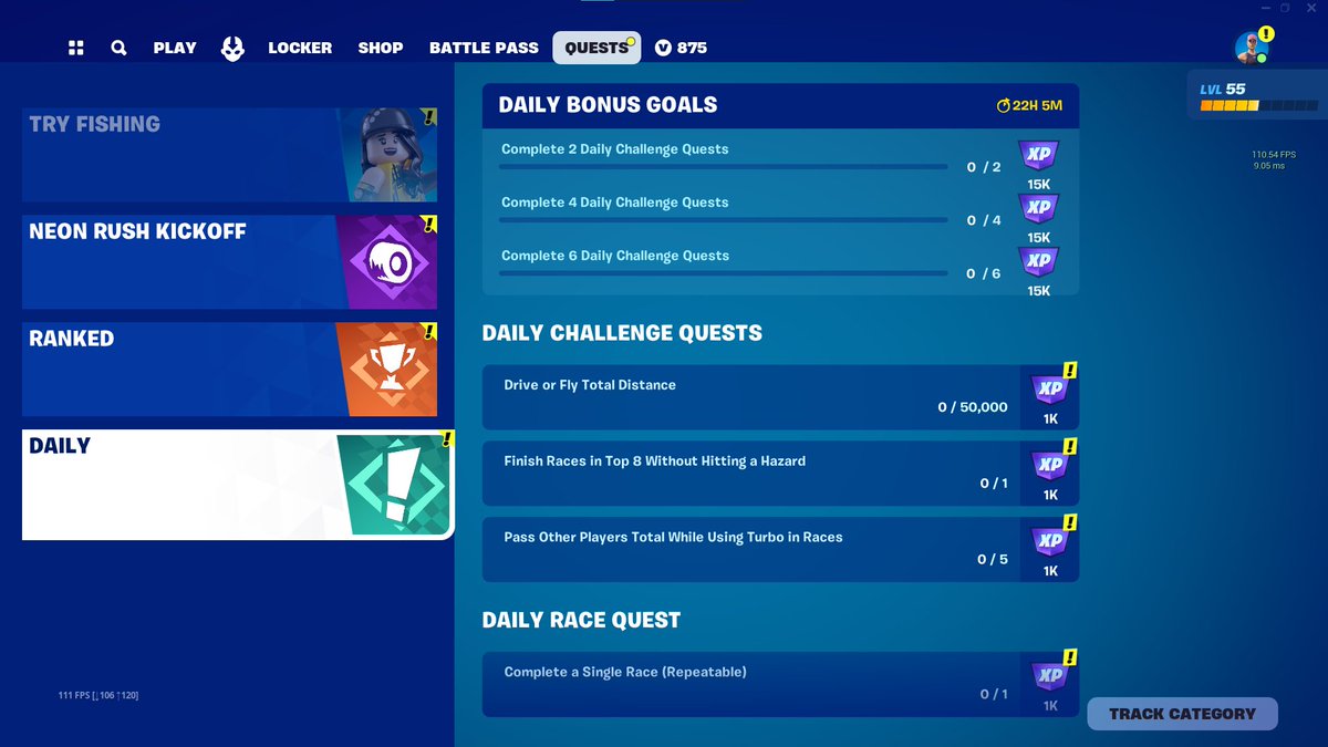 drundis2's tweet photo. @FortniteStatus @LEGOFN_Status @LEGOFortnite "Try Fishing" Quests are showing on every gamemode's Quests Tab. https://t.co/EuP7a221TV