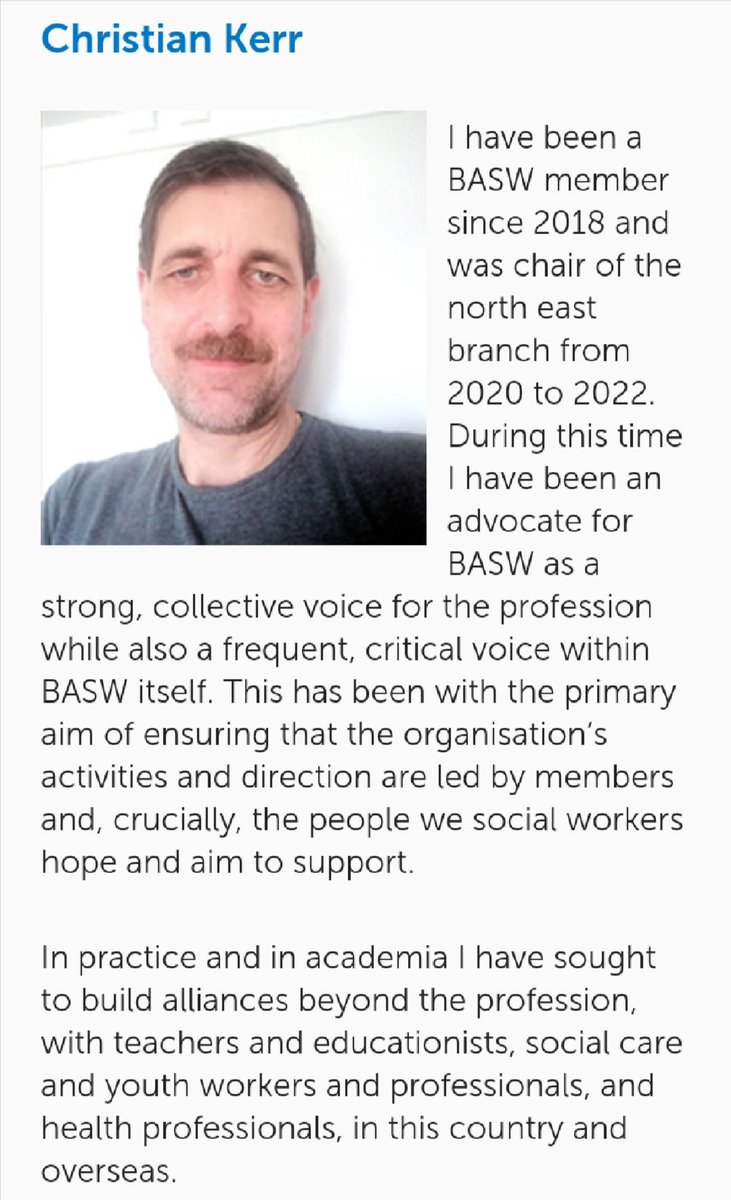 SWConcern's tweet image. Are you a BASW member?

Do you want a strong, independent voice representing the views of social workers and the peole we support on the board?

Then please read my election statement and consider voting for me in the upcoming election.

#OneProfession

basw.co.uk/basw-council-d…