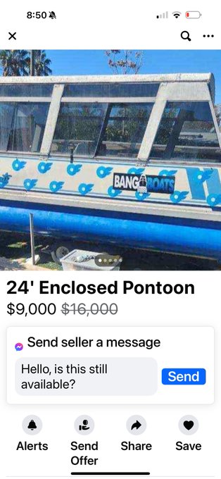 Facebook marketplace is the new Craigslist. Not the Bang Boat 😭😭😭😂 https://t.co/FavztBCdCI