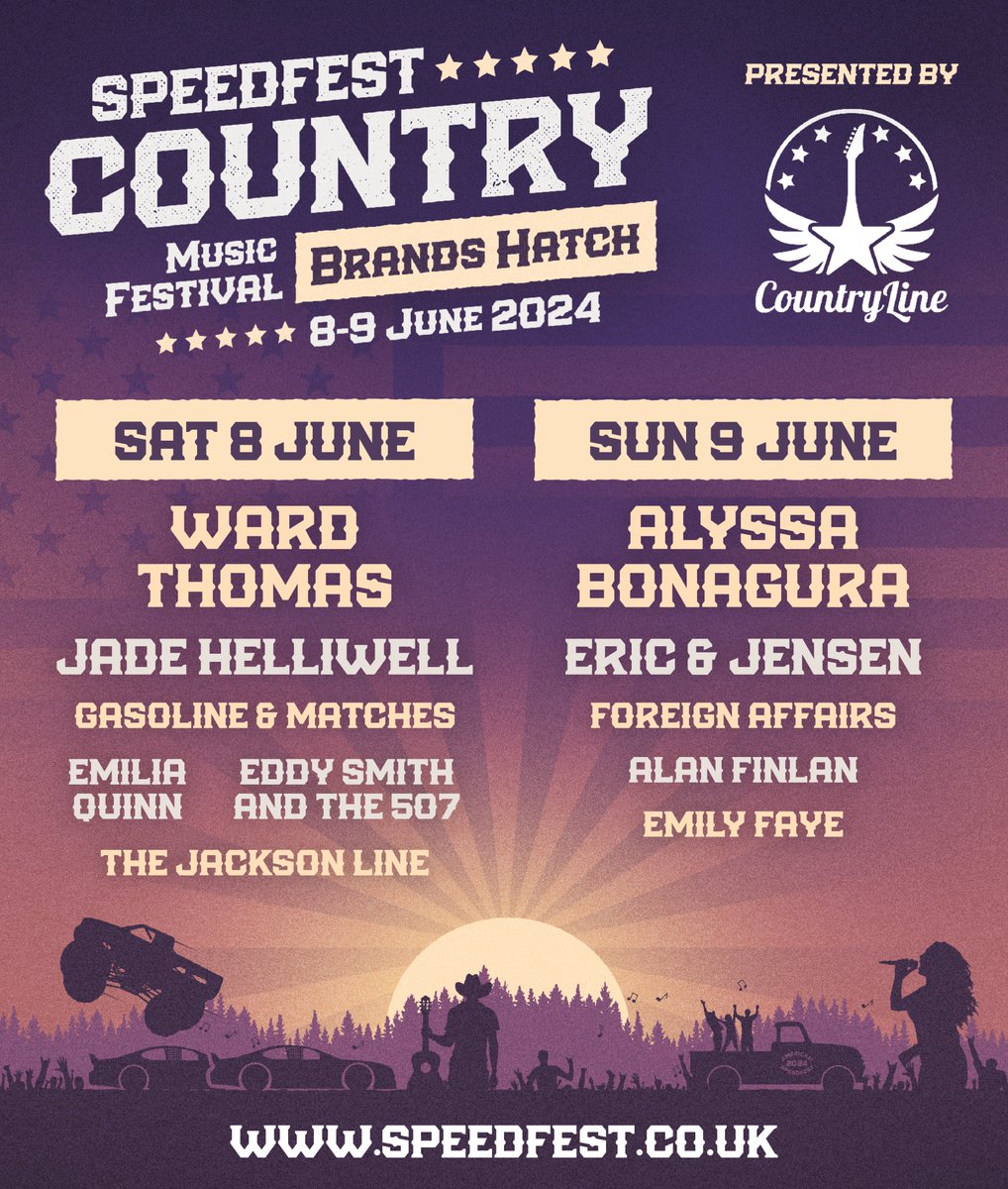 🤠 SPEEDFEST COUNTRY MUSIC LINEUP 🎸🎵 SpeedFest Country presented by CountryLine Radio returns to Brands Hatch on 8/9 June - kick up your heels by the stage with these amazing artists! 🎙 🔗Find out more and book tickets: speedfest.co.uk