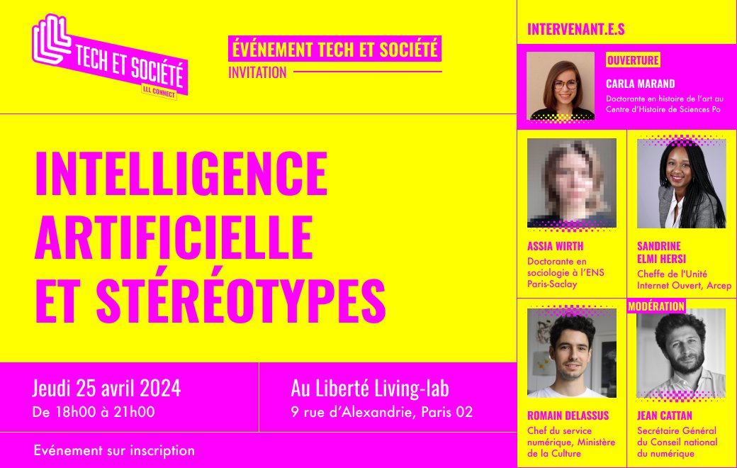 #IA et Stéréotypes - Et si on en parlait ?

Le 25/04, nous aurons le plaisir d'être au 1er événement tech &amp; société du @LIBERTE_LL.

Comment assurer une représentation culturelle variée qui ne soit pas uniquement celle des données entrainant des #IA ?

👉docs.google.com/forms/d/e/1FAI…