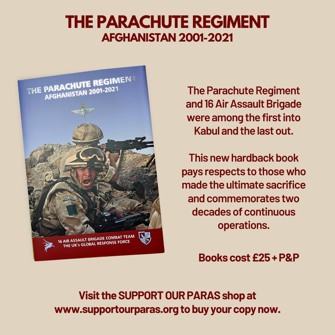 supportourparas's tweet photo. @TheParachuteReg &amp; @16AirAssltBCT were among the first into Kabul &amp; the last out. 
This new hardback book pays respects to those who made the ultimate sacrifice &amp; commemorates two decades of continuous operations.
To purchase visit our shop at https://t.co/3g3h7uS8Nr https://t.co/ug6T2hfsmX