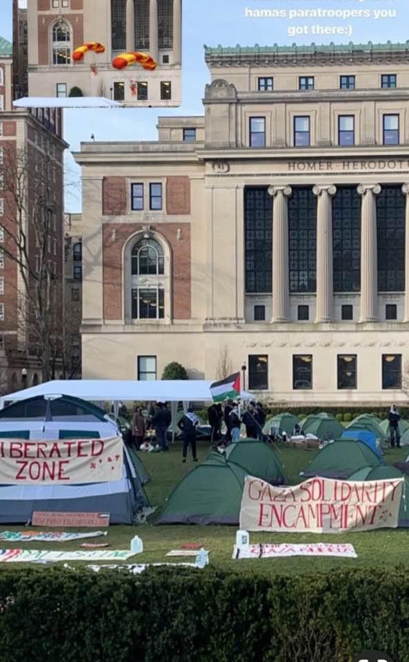 The President of Columbia is currently testifying to Congress about how she is getting antisemitism under control at @Columbia University. Meanwhile at Columbia, the mob has taken over campus.
