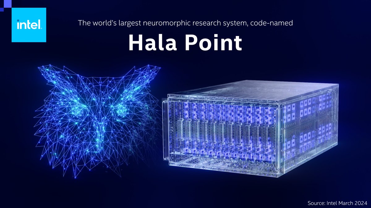 Imagine a neuromorphic system with neuron capacity roughly equivalent to an owl brain or the cortex of a Capuchin monkey. 🧠 Meet Hala Point – the world’s largest neuromorphic system – built by Intel. Discover more: intel.ly/3vMYxGr