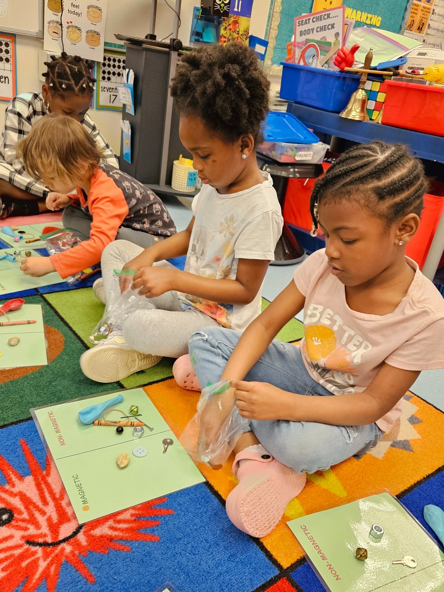 I was in Ms. Thomas's Pre-K classroom watching a magnet lesson. It really drew me in. It was so polarizing.😂 Predicting, experimenting, classifying, & comparing with magnets. Hands on activity for the win 👏 #SPSEarlyChildhood