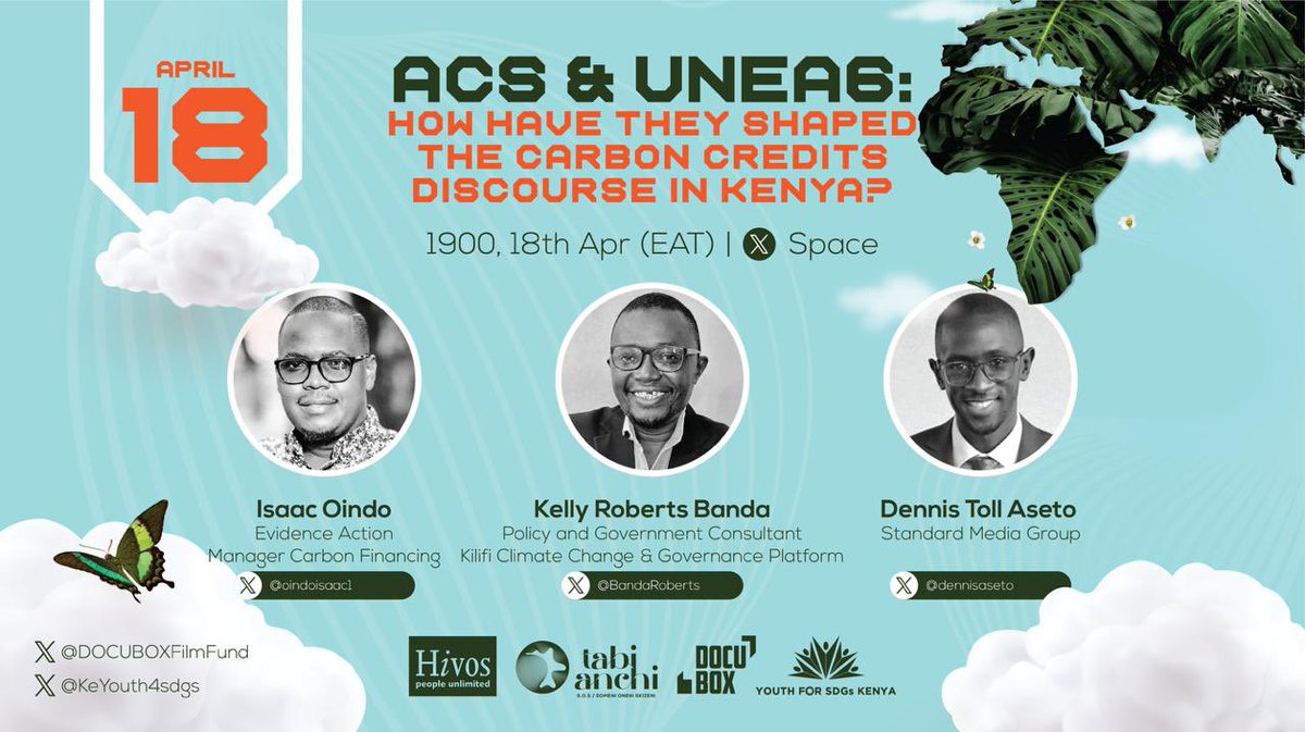 Pre-save link to our upcoming twitter space is out! Join us in unraveling how ACS &amp; the UNEA6 have re-shaped the landscape!🌱🌍🇰🇪Scheduled for 7pm tomorrow. Set your reminders and share across✨ #TabianchiSOS #ClimateActionNow <a href="/KeYouth4sdgs/">Youth4SDGs_KE</a> <a href="/hivosroea/">Hivos East Africa</a>   

x.com/i/spaces/1DXxy…
