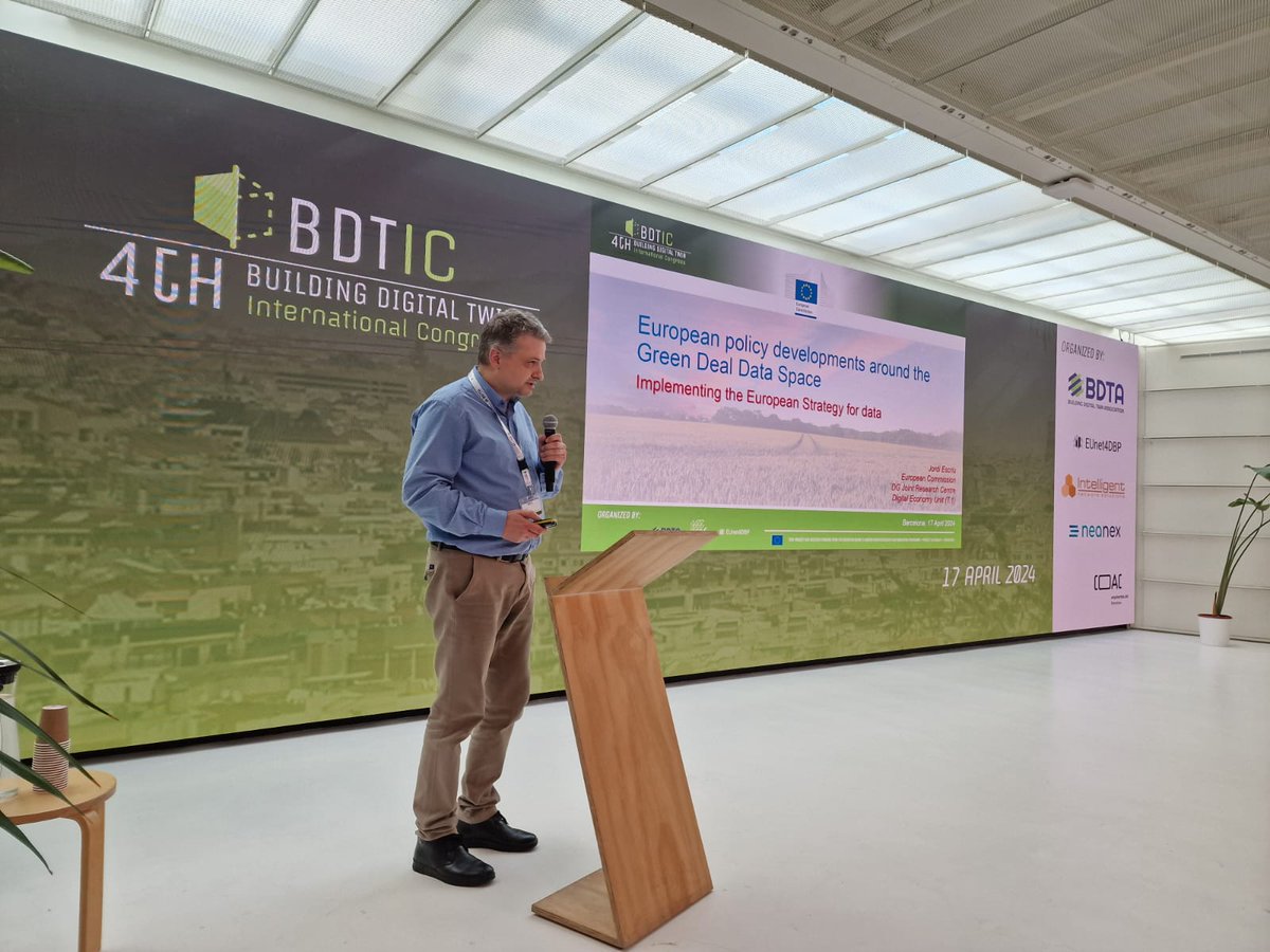 My keynote 'EU Policy Developments around the Green Deal Data Space' delivered in session 2 (Interoperability) at #BDTIC 2024 (17 Apr, #Barcelona). Nice opportunity to push for interconnecting #Building #DigitalTwins with  #EUDataSpaces
#DigitalEU @EU_ScienceHub 
Thx Edu Loscos!