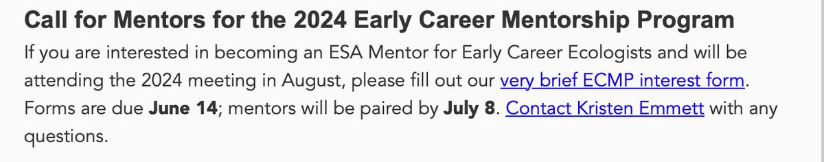 want to mentor a early career ecologists at #ESA2023 - sign up here: docs.google.com/forms/d/e/1FAI… @ESA_org @ESA_EarlyCareer