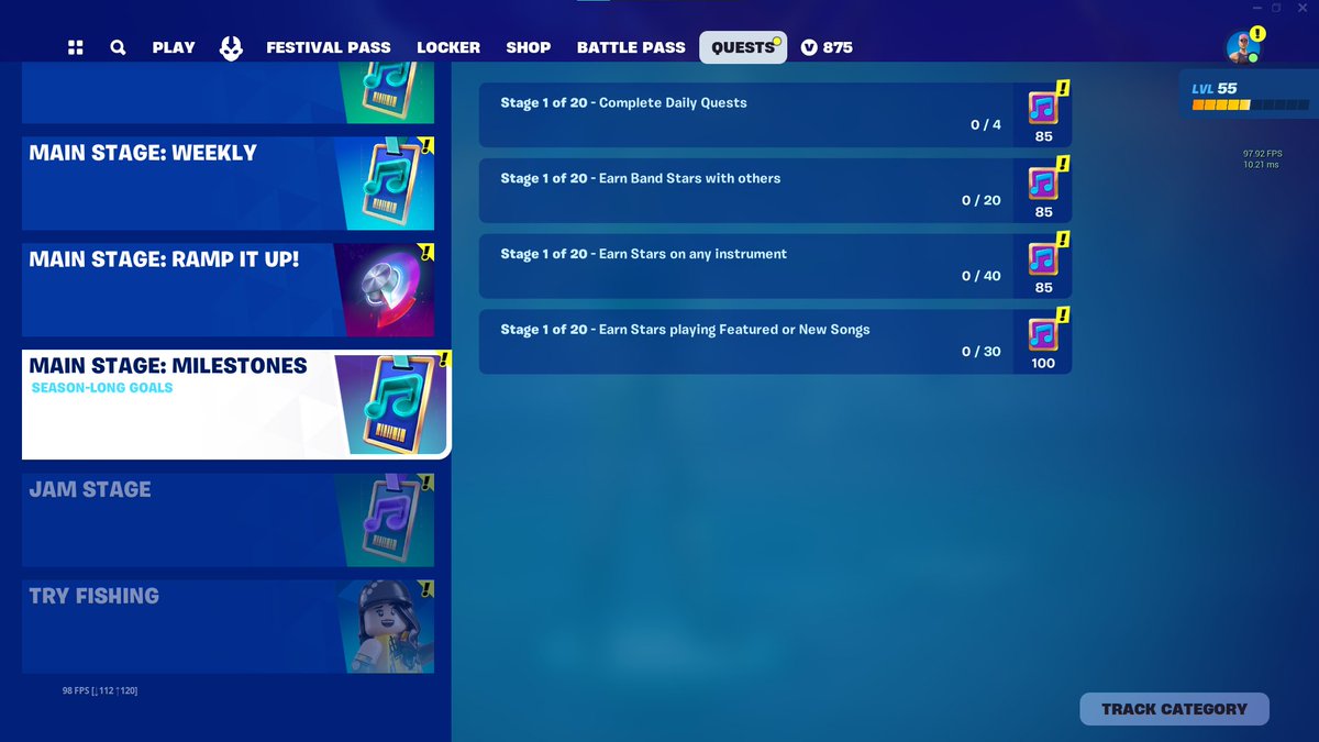 drundis2's tweet photo. @FortniteStatus @LEGOFN_Status @LEGOFortnite "Try Fishing" Quests are showing on every gamemode's Quests Tab. https://t.co/EuP7a221TV