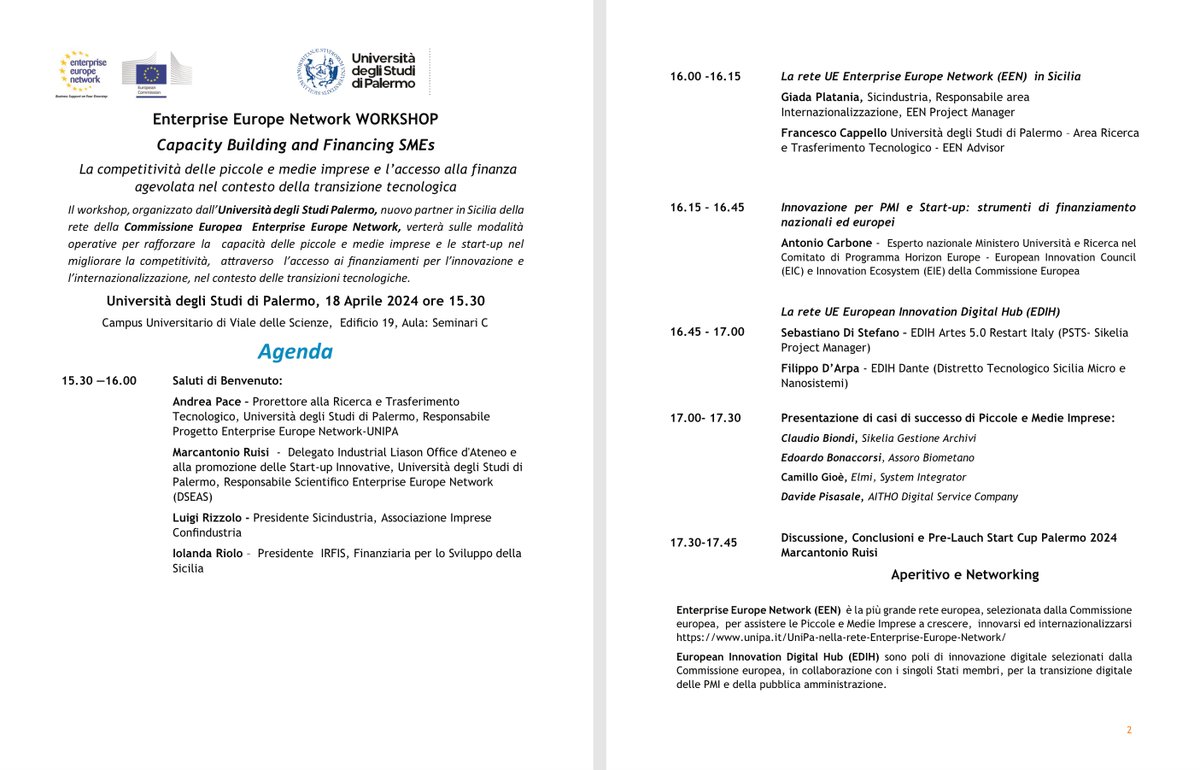dante_edih's tweet photo. Tomorrow, April 18, in Palermo, the workshop titled “Capacity Building and Financing SMEs: Competitiveness of Small and Medium Enterprises and Access to Subsidized Finance in the Context of Technological Transition” will be held. Check the image for any info! https://t.co/ey9ObZMHR0