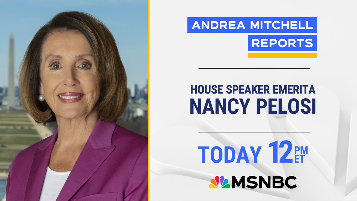 COMING UP: House Speaker Emerita @SpeakerPelosi joins @mitchellreports live to discuss U.S. aid for Israel and Ukraine and more. Tune in at 12pm ET on @MSNBC.