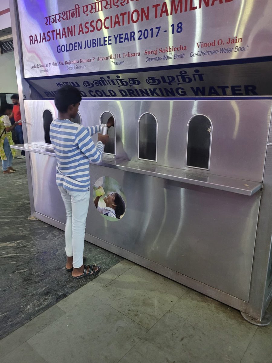 Adequate water arrangements have been put in place at the stations within #ChennaiDivision Ensuring 24-hour water supply at water booths, and catering stalls are stocked with packaged drinking water for the convenience of passengers