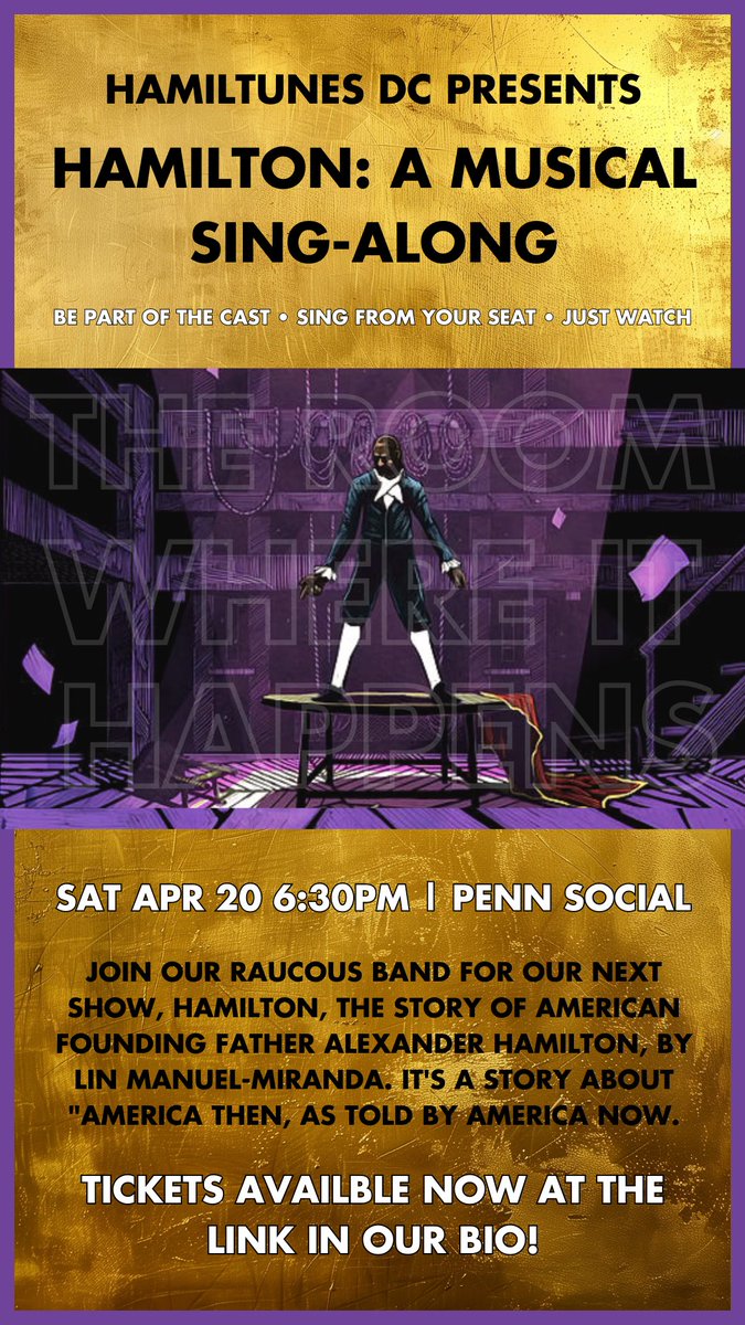 🎤🎶 Take the stage at Penn Social for #HamiltunesDC on April 20th! Lead the sing-along or cheer from the crowd—either way, you’ll be part of the revolution. Get your tickets (tinyurl.com/3c93e3fj) and don’t miss out! #SingLikeAHamilton #PennSocial