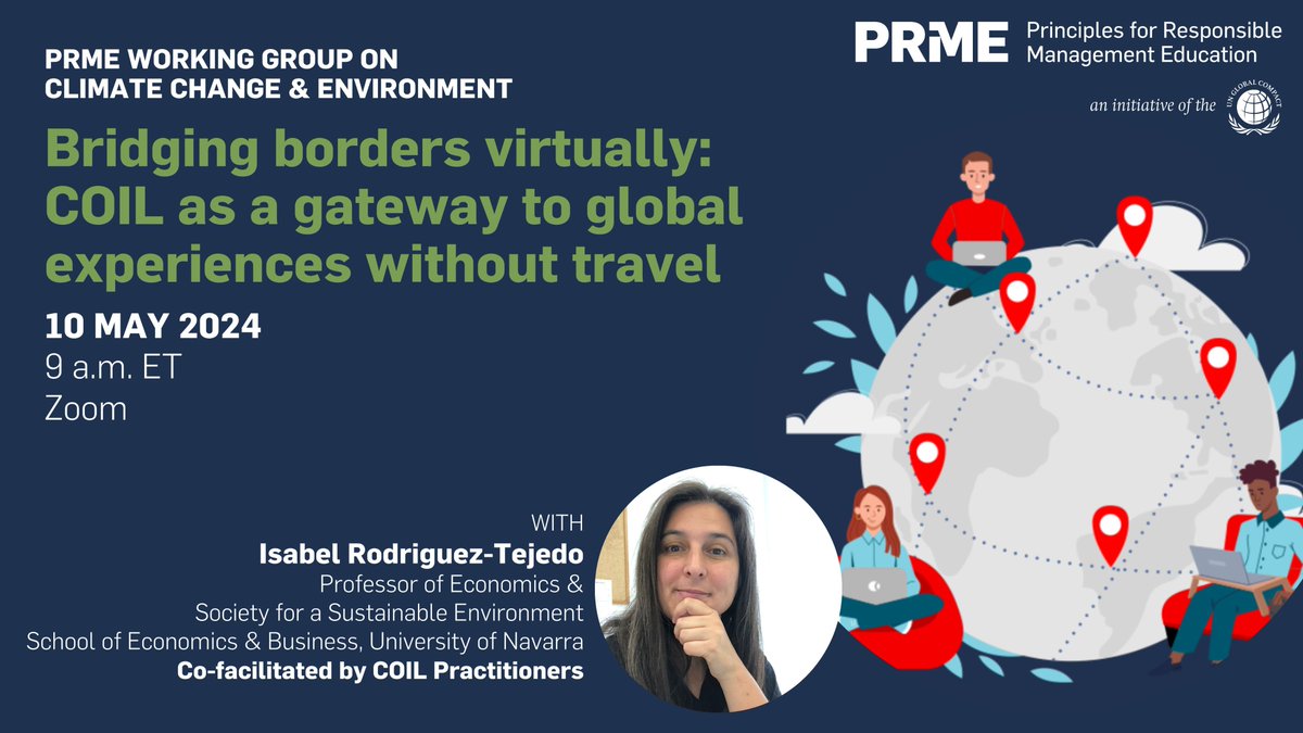 🌎Dive into COIL–Collaborative Online International Learning–w/ the PRME WG on Climate Change & Environment 🗓10 May Learn how to leverage COIL to facilitate enriching international experiences for students w/out the need for physical travel. Register👉us02web.zoom.us/meeting/regist…