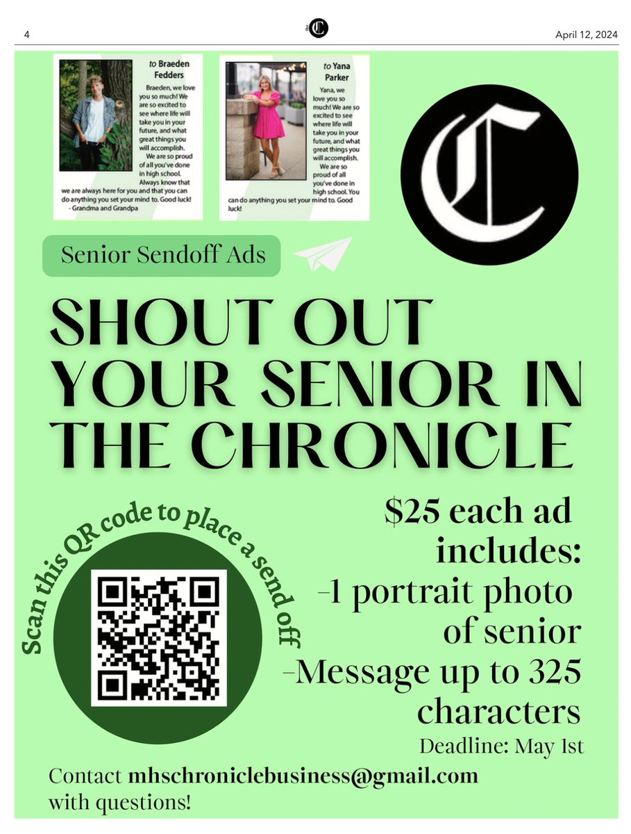 Buy your senior shout out ad. Don't get left out - shout out your senior student in the final edition of The Chronicle. docs.google.com/forms/d/e/1FAI…