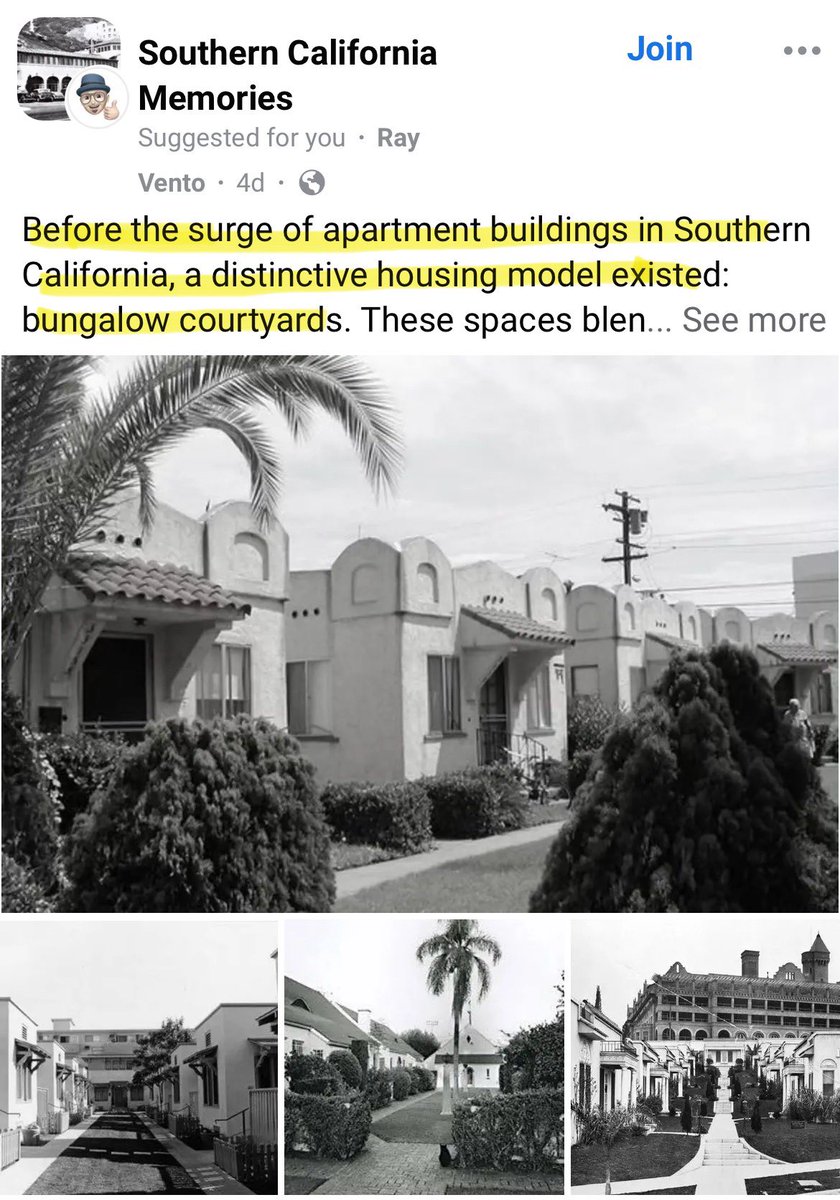 So Cal nostalgia group laments loss of the bungalow court. Blame ‘surge of apartment buildings”. Shows again how many don’t even realize how zoning outlawed the places we love.