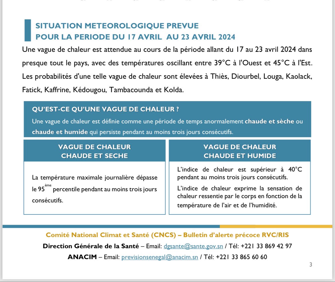 ℹ️ Bulletin d’Alerte Précoce aux Vagues de chaleur et Impacts sur la santé