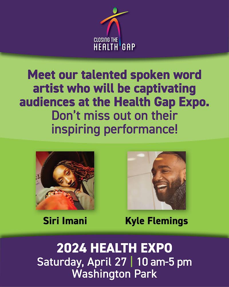 Meet our talented spoken word artists who will be captivating audiences at the Health Gap Expo. Don’t miss out on their inspiring performance at Washington Park Saturday April 27th! 🎉

#HealthGap #HealthExpo #SpokenWord