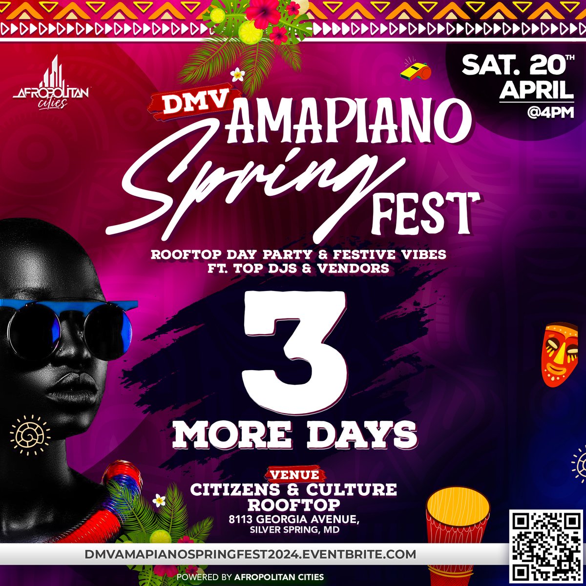 Only 3 days to go and just a few tickets left!! Last chance to get your ticket now!! AmapianoDayFest.com

#Amapiano, #Afrobeats, #AfricanCulture, #SoputhAfricanCulture, #AfricanFood, #AfricanMusic
