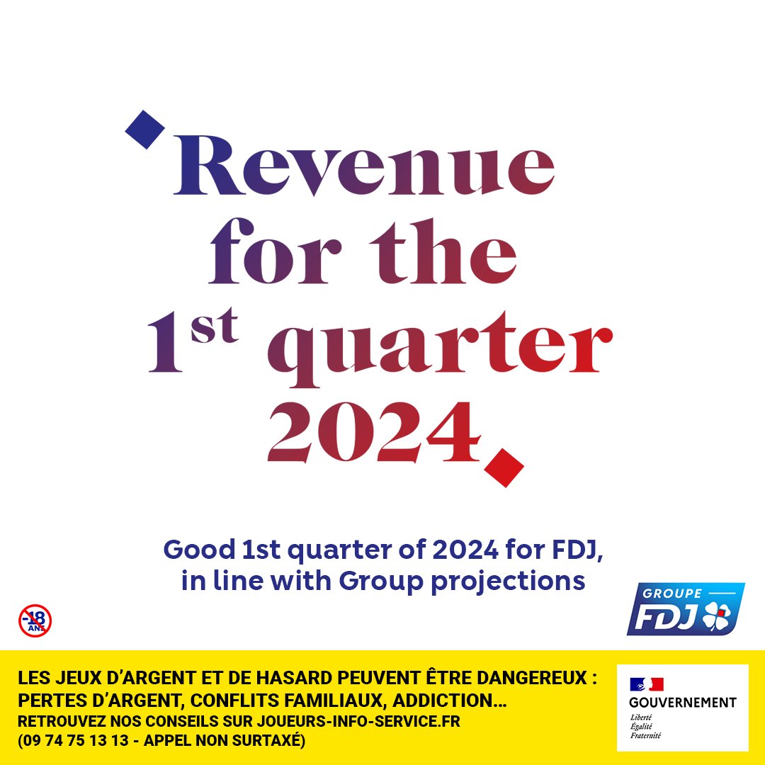 📃🇬🇧 Press Release FDJ Group, the leading gaming operator in France, announces its revenue for the 1st quarter of 2024. ▶️ bit.ly/fdjQ12024
