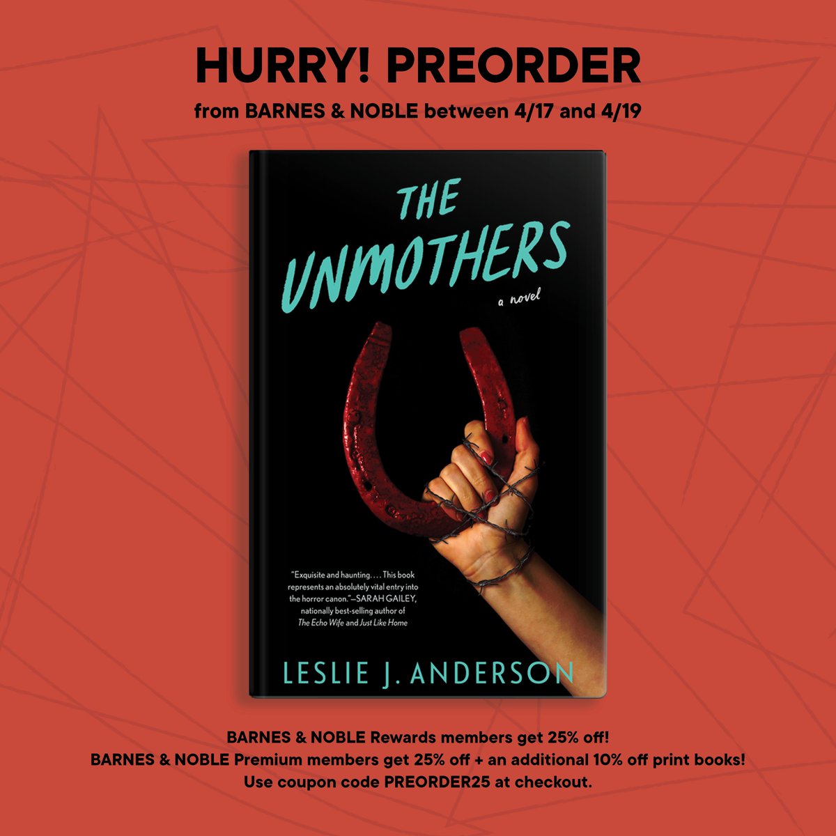 Have you been meaning to preorder my book, The Unmothers, but haven't got to it yet? Now's the time! Until 4/19 you can get 25% off if you use Barnes & Noble! #BNPreorder Coupon Code: PREORDER25