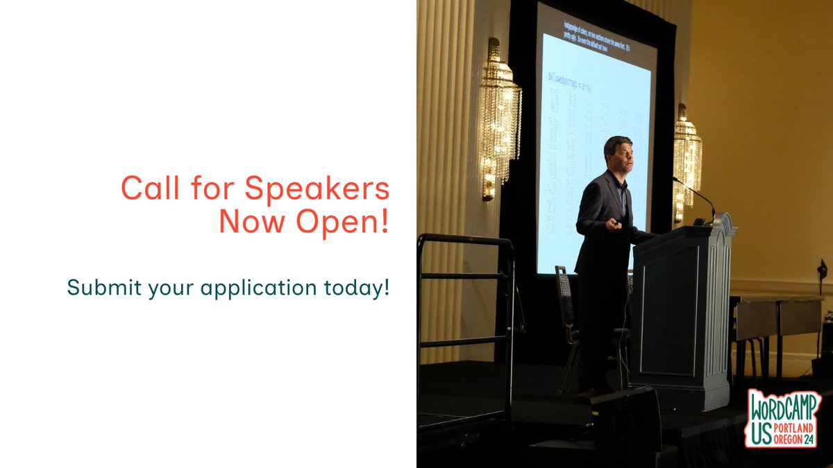 Our Call for Speakers is open! Take the stage at WordCamp US 2024 and thought-leader your way into the hearts and minds of nearly two thousand of WordPress' most passionate users. Submit your proposal today! us.wordcamp.org/2024/call-for-… #WCUS