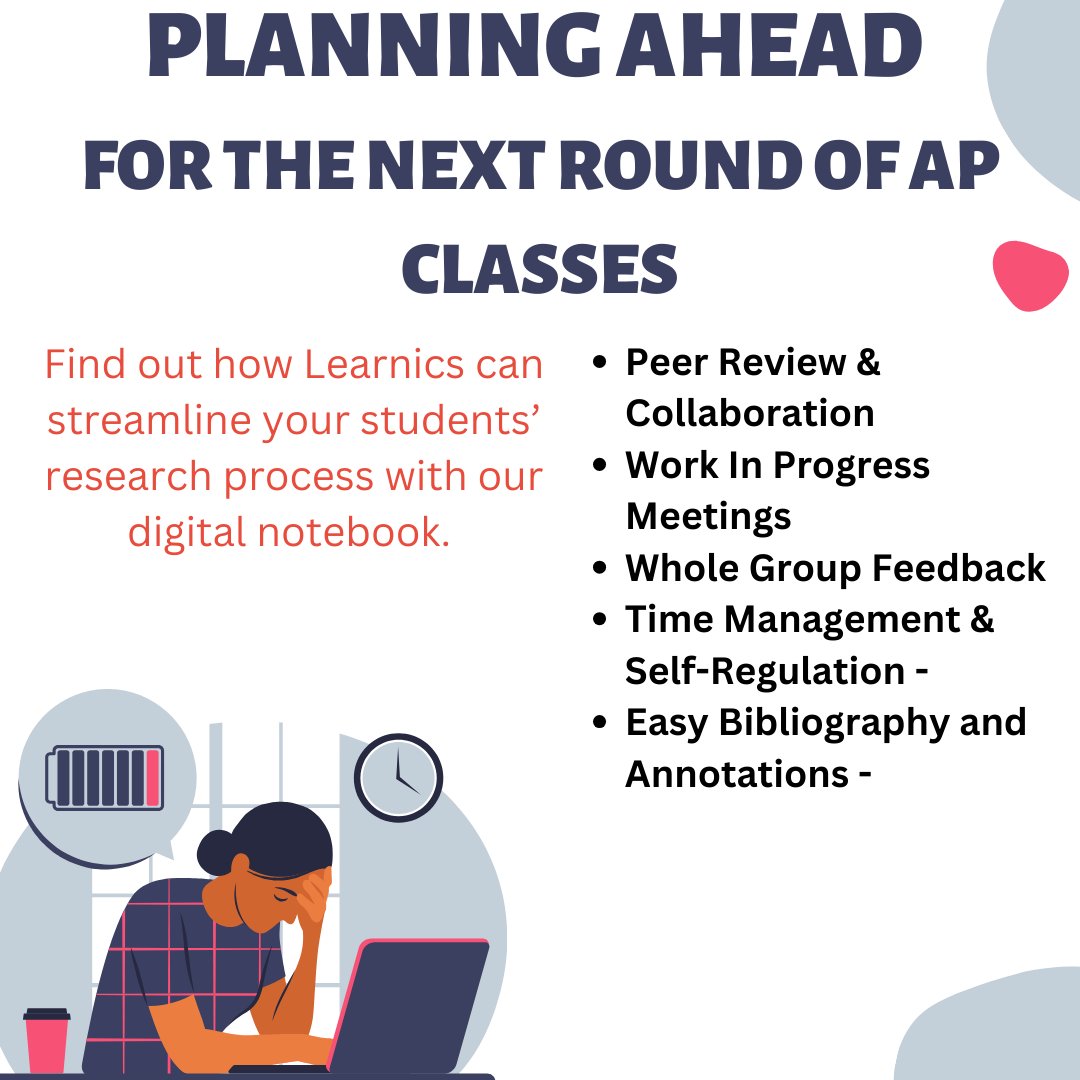 Learnics_'s tweet photo. 📚 Calling all #AP_Research #AP_Seminar teachers! Get ready for next year's checkpoints with Learnics. Discover a streamlined approach to research with note-taking, bibliography creation, and cite history features. Don't miss out – visit https://t.co/3fr5x2ZD3f today! 📝✨ https://t.co/Ky4WT6lVE6