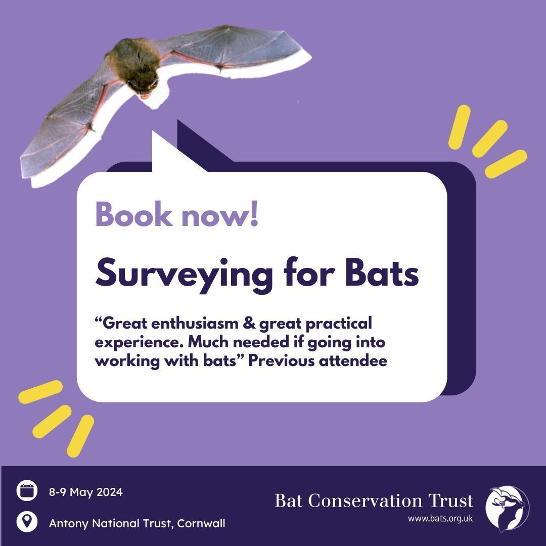 🔔 Reminder: don't forget to sign-up for our Surveying for Bats course!🦇 Book here: buff.ly/45jekIR @BritishEcolSoc