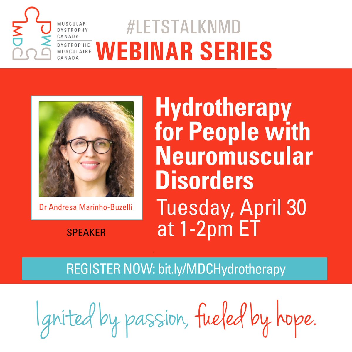 Join us for Hydrotherapy for People with Neuromuscular Disorders. April 30, 2024 1-2pm EST Register: bit.ly/MDCHydrotherapy Please send your hydrotherapy or aquatic therapy questions before the webinar to research@muscle.ca.