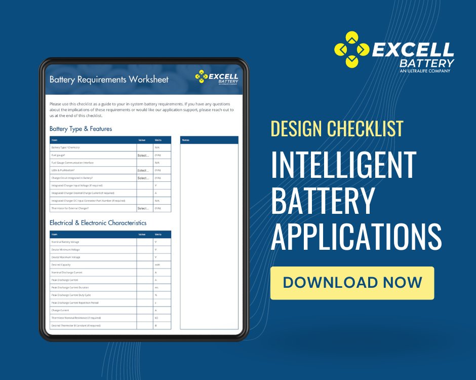Download Excell’s design checklist for Intelligent Battery applications for a step-by-step guide to the process of designing an intelligent battery pack, such as Excell's Criterion iQ, into your next application: hubs.ly/Q02stYmz0

#battery #batterypack #batterydesign