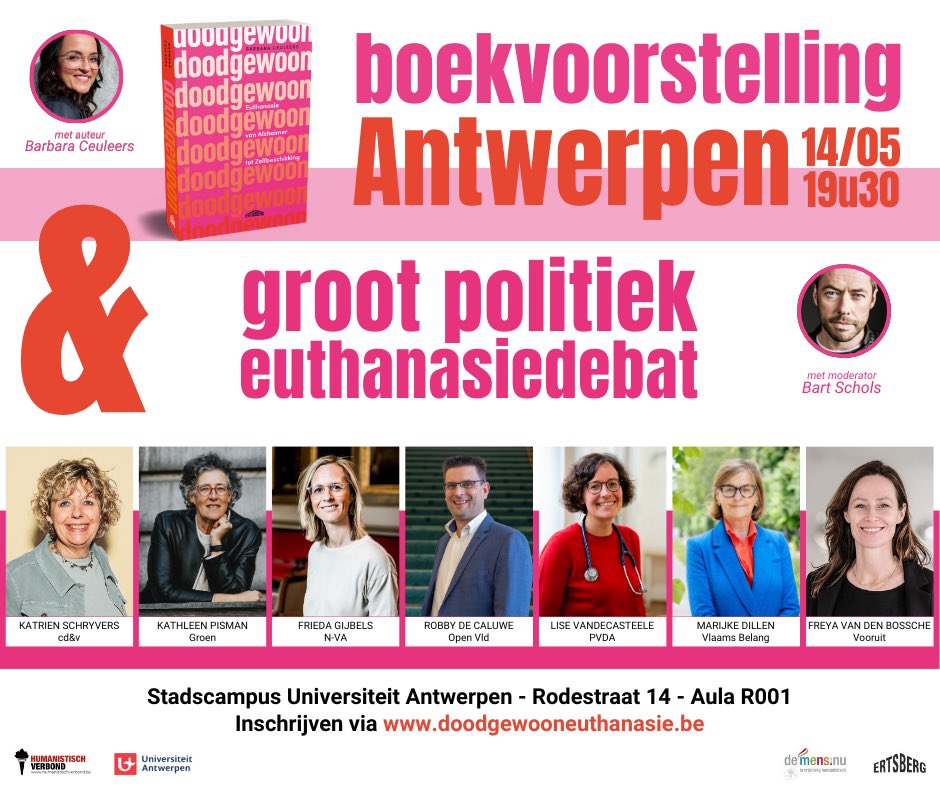 Bij dementie komt euthanasie altijd te vroeg, zoals bij mijn papa. Voor mij een hiaat in de wet en daarom schreef ik “Doodgewoon”. Maar wat denken onze politieke partijen? Tijd voor een debat! 14 mei, 19u30, UA! Inschrijven: cutt.ly/Yw5eMbrO