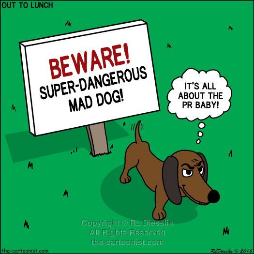 Out to Lunch Cartoon - Dangerous Dachshund - buff.ly/3kaXHZh #otl #cartoon #wienerdog #bewareofdog #dog #cafepress