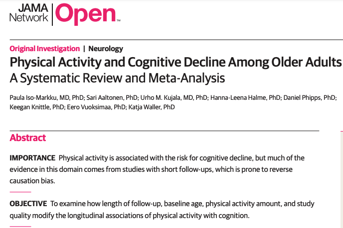 Even a small association can impact public health, making it crucial for policymakers to consider. This is especially important when promoting physical activity among older adults to help prevent cognitive decline. #physicalactivity #cognitivedecline #olderadults