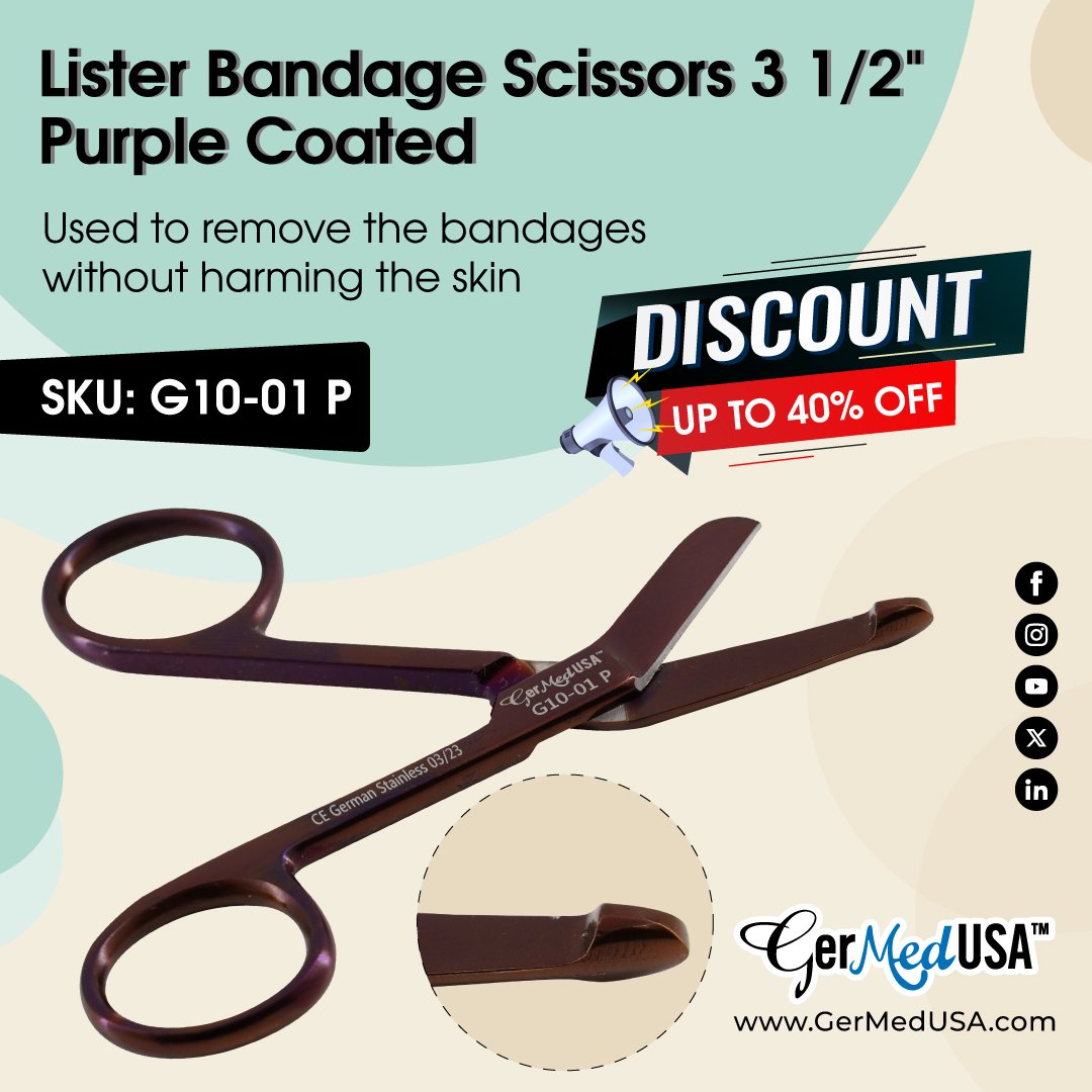 Cutting through bandages like a breeze! Our Lister Bandage Scissors in vibrant purple coating are designed with a razor-sharp blade and micro serrations for precise cuts. 

Buy Now: bit.ly/3W3kEDg 

#SurgicalInstruments #MedicalInstruments #SurgicalTools #Surgeon