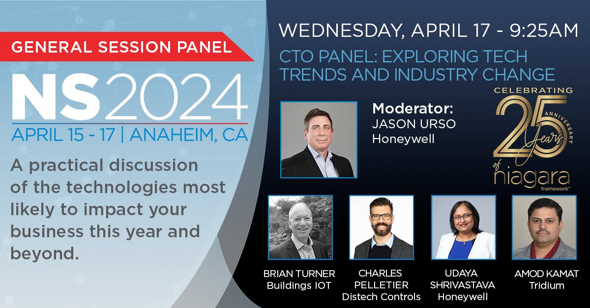 The CTO panel during #NiagaraSummit general session will cover tech trends from cloud and AI to quantum computing and cyber. You won't want to miss this session! tridium.com/us/en/niagaras…