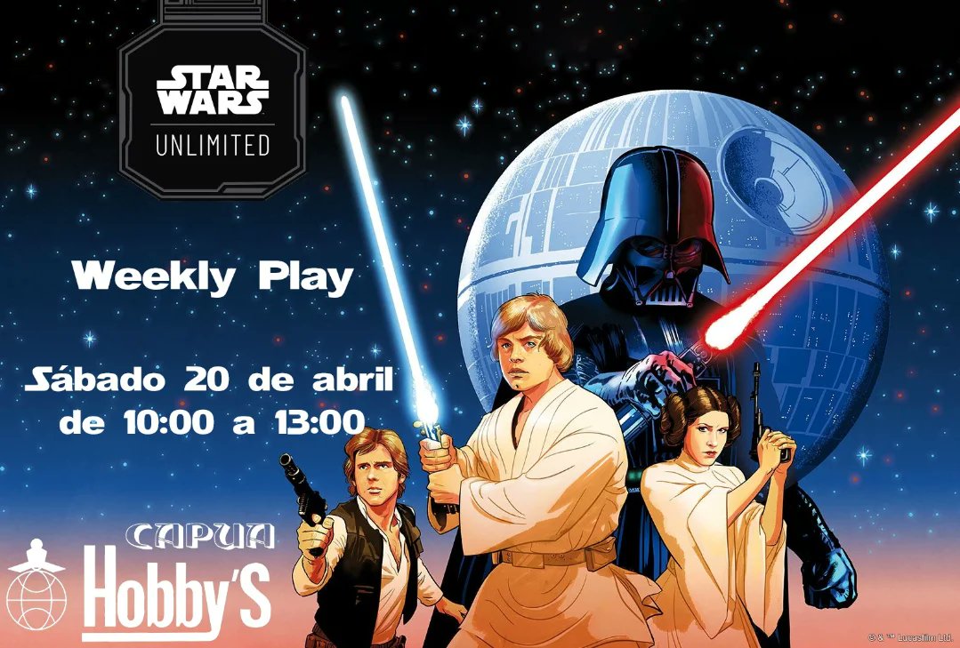 CapuaHobbys's tweet photo. Al fin podemos empezar con los eventos semanales de Star Wars Unlimited.

Pásate a jugar unas partidas amistosas y te podrás llevar un sobre de cartas promocionales.

#capuahobbys #tutienda #comerciolocal #gijon #asturias #eventos #juegosdecartas #starwars #starwarsunlimited https://t.co/NFjMbiO1hV