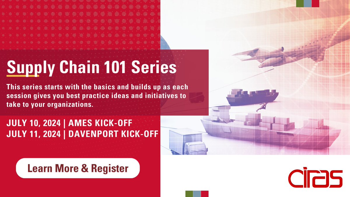 Supply Chain 101 is back for 2024! This comprehensive series on core supply chain topics will start with an introduction to supply chains, options, risks, and common concerns. Learn more & register: ow.ly/h76k50Qg0Ly #CIRAS #SupplyChain