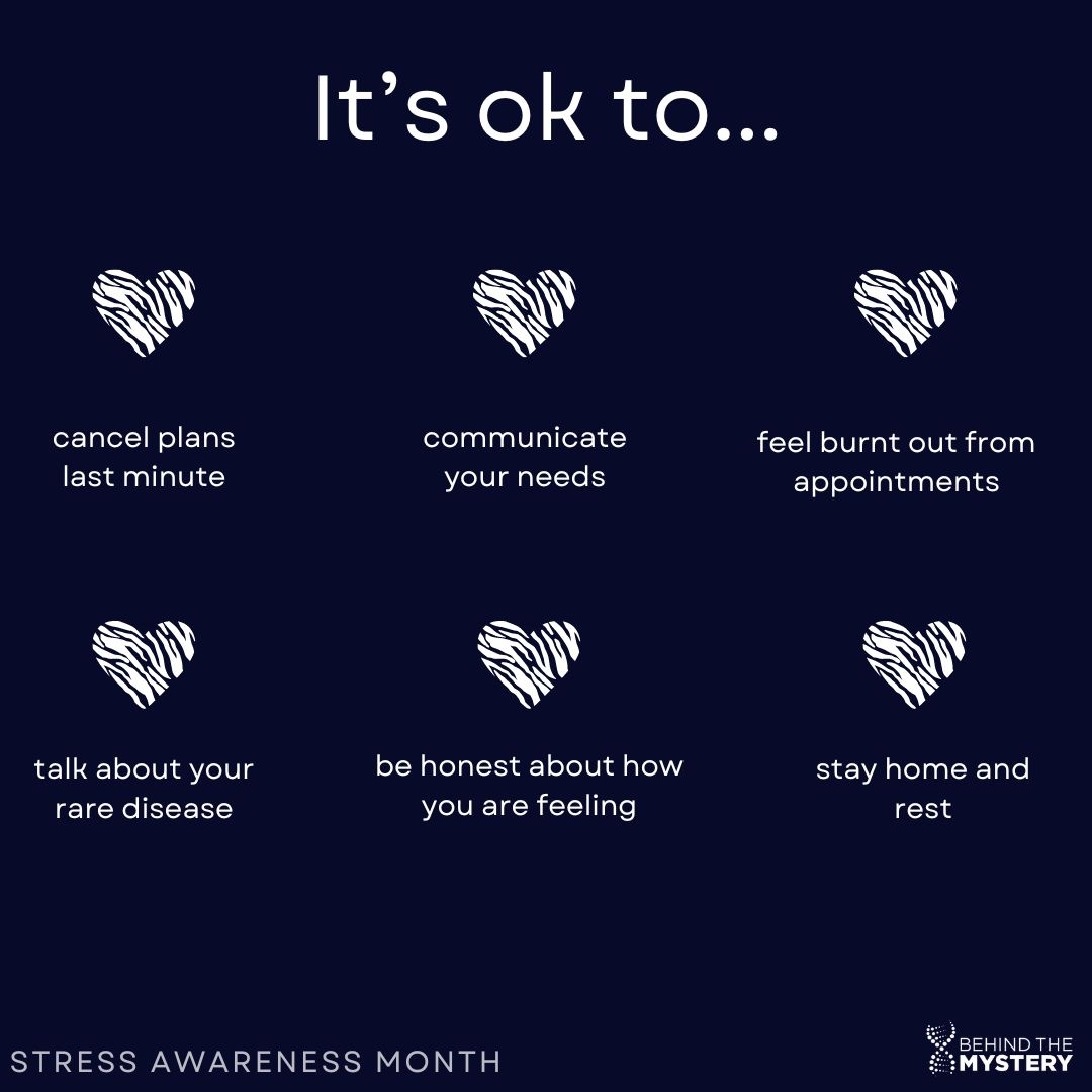April is #StressAwareness month, a feeling that does not go unnoticed in the #RareDiseaseCommunity, where waiting for answers, uncertainties, and feeling invisible is common.

We see your strength and advocate for the battles unseen. 💙 

#BehindTheMystery #RareDisease
