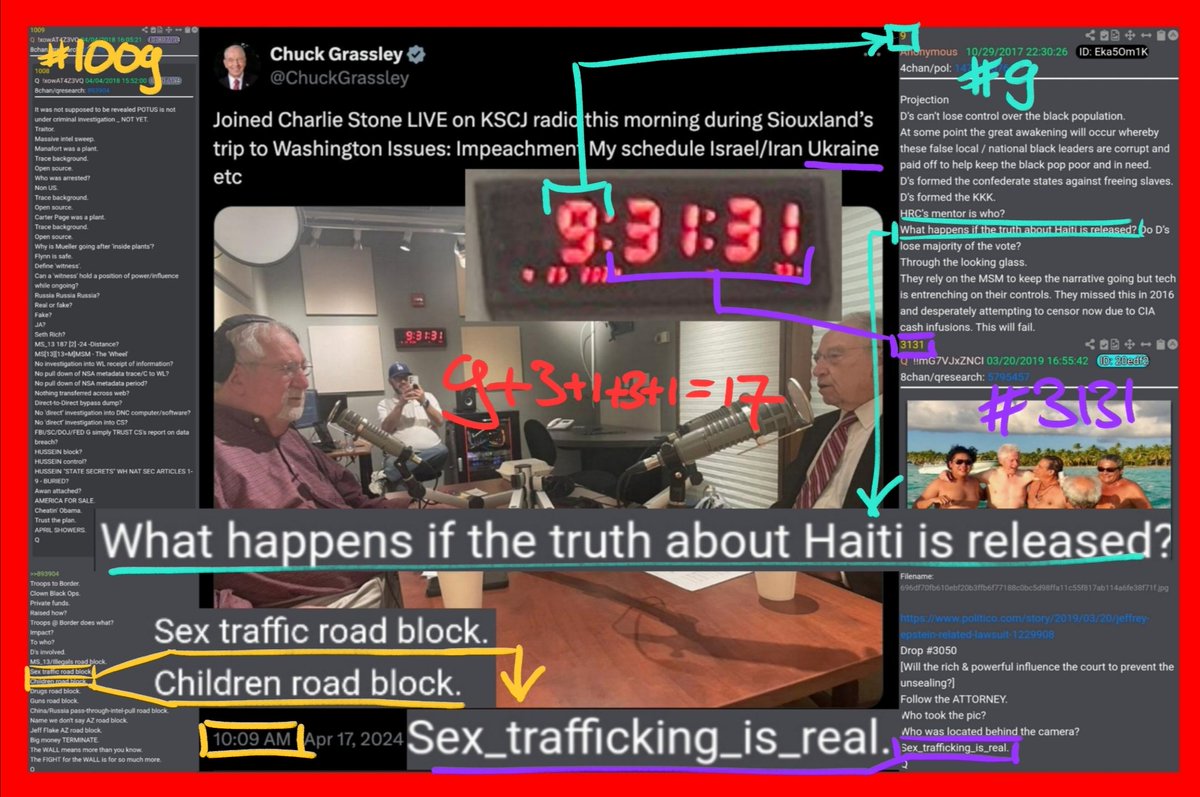 💥💥💥TRUST GRASSLEY💥💥💥 🦅🇺🇸CHUCK GRASSLEY CRUMBS🇺🇸🦅 Dropping 9:31:31 9+3+1+3+1=📅 at 10:09 AM On April 📅 ##1009 Sex trafficking road block. Children road block. ##3131 Sex_trafficking_is_real. #9 What happens if the truth about Haiti is released? H/T to @DrfmnMtl &&…