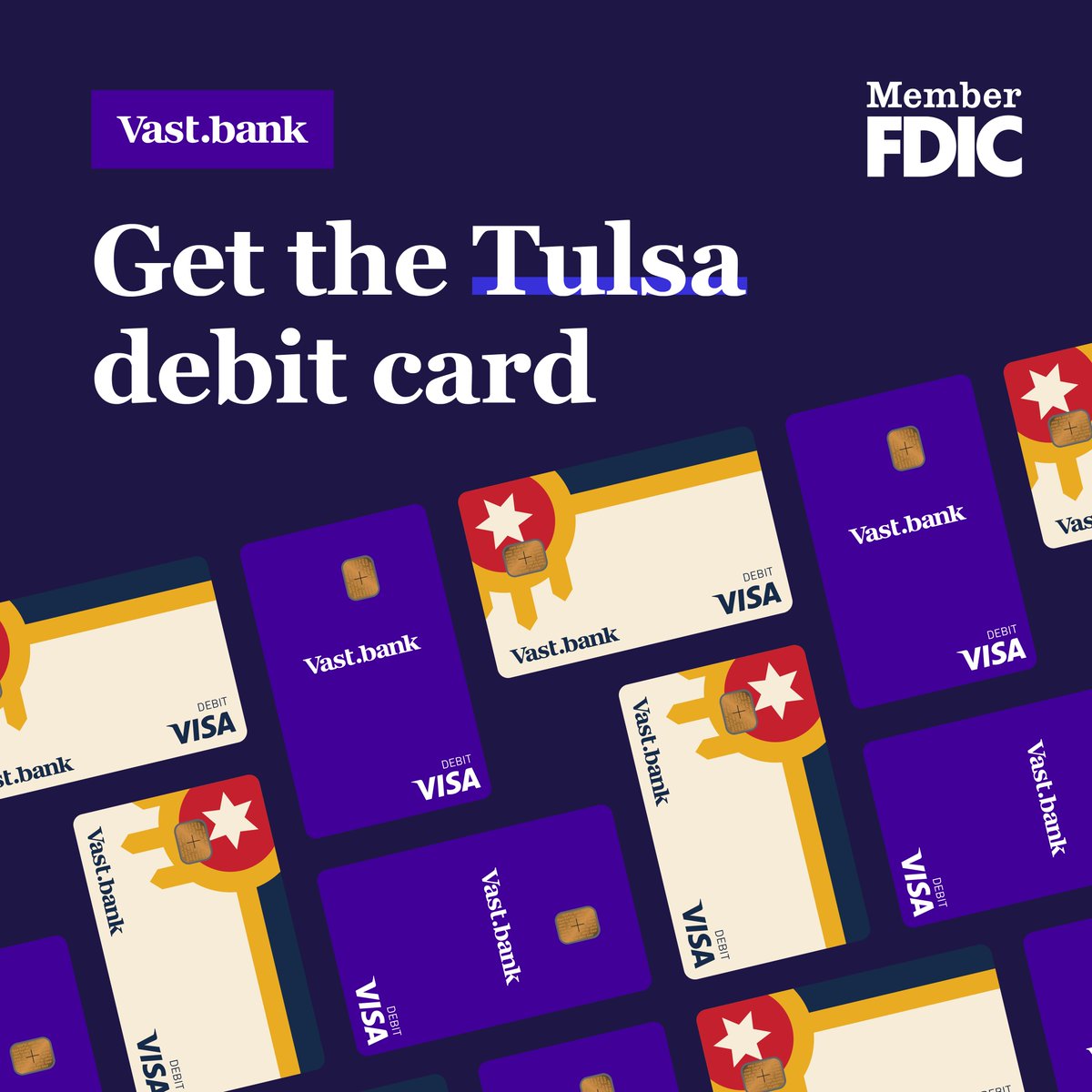 Show your love for Tulsa with a #VastBank Tulsa Flag debit card — Available with any of our personal checking account options. For more information, please visit hubs.ly/Q02tbrGq0.
#tulsaflag #banklocal #tulsabank