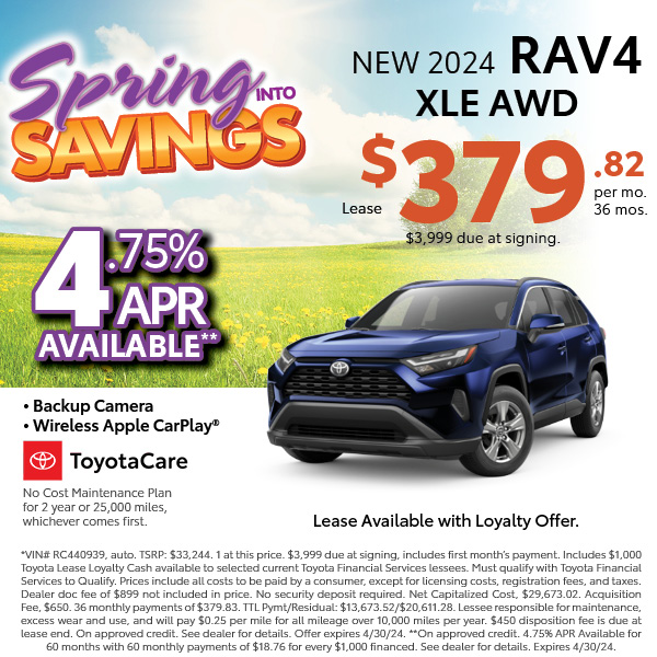 Spring into Savings: Explore our Exclusive Offer on the 2024 RAV4 XLE AWD! ☀️ 
🔗 bit.ly/3TVxX61
.
.
.
#PrestigeToyotaofRamsey #lithiamotors #toyotacars #toyotausa #SpecialOffer