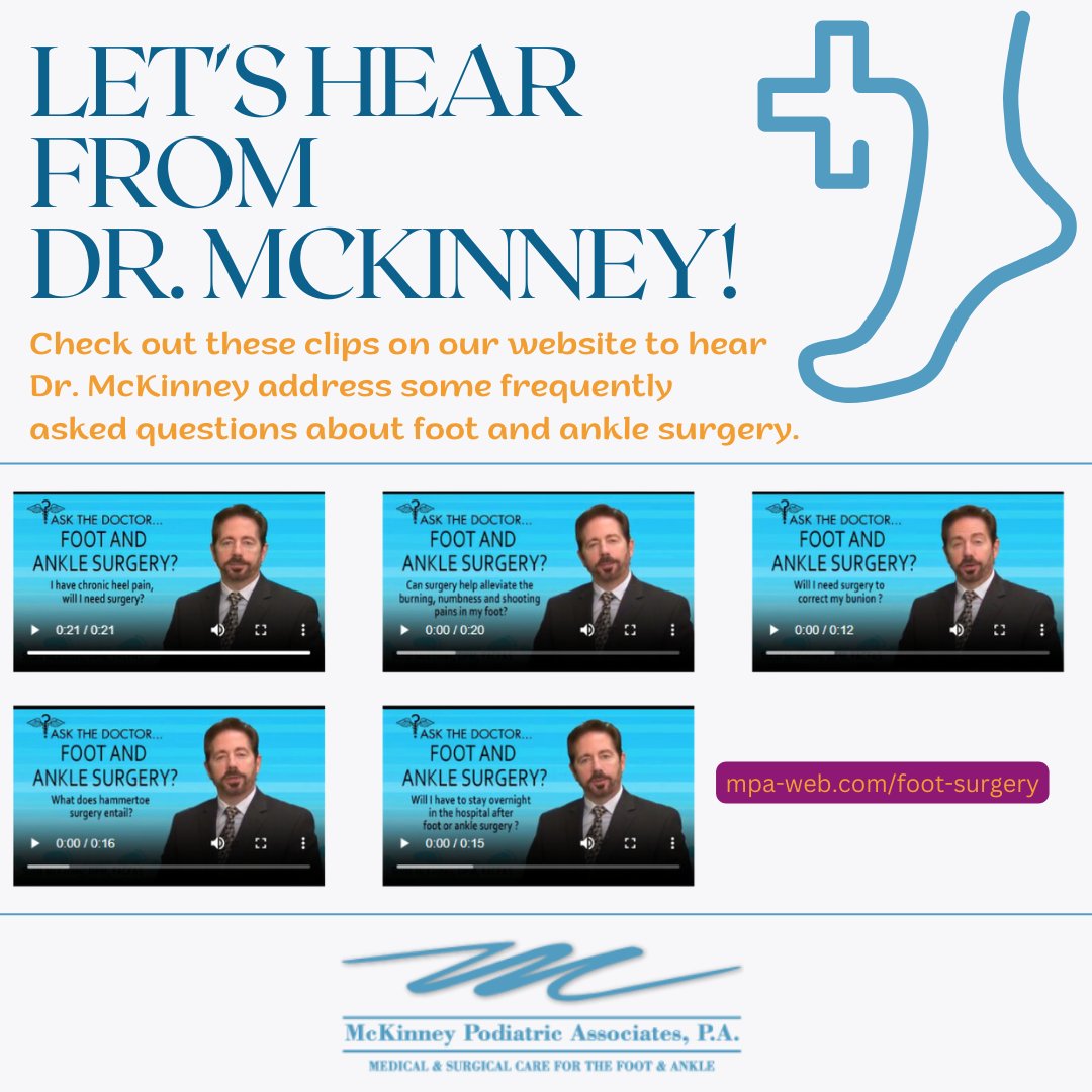 Questions about the foot and ankle surgery process? Dr. McKinney is here to address all of your concerns! mpa-web.com/foot-surgery.h…
Didn’t get the answer you were looking for? Reach out today! mpa-web.com/request-appoin…
.
.
.
#video #footandanklesurgery #McKinneyPodiatricAssociates
