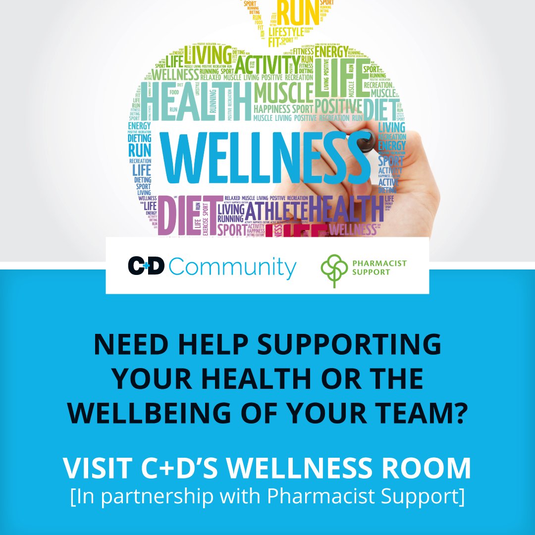 Have you visited our Wellness room on the C+D Community? In partnership with @PharmaSupport we produce podcasts, top tips, events and more to help support you and your team. ow.ly/77Nz50RefUZ #wellbeing #mentalhealth #cdcommunity #pharmacistsupport