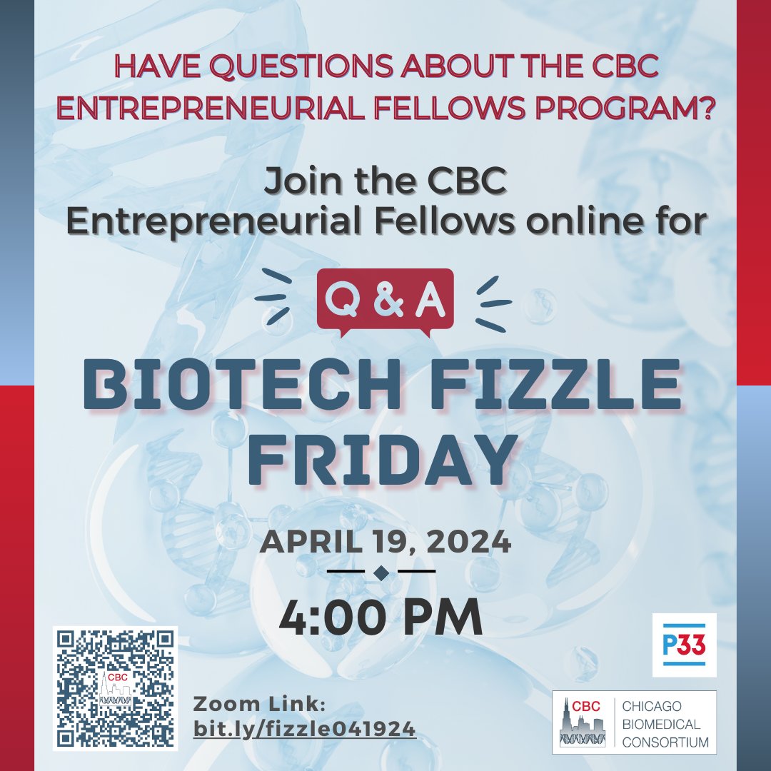 Just 2 days away!
Join us for a chat with the CBC's Entrepreneurial Fellows as they talk about the fellowship, #Chicagobiotech, and what it's like to work at the intersection of #science, business, and the #biopharma industry.
#PhDJob #PostdocOpportunity #PhDCareer #MD #PharmD