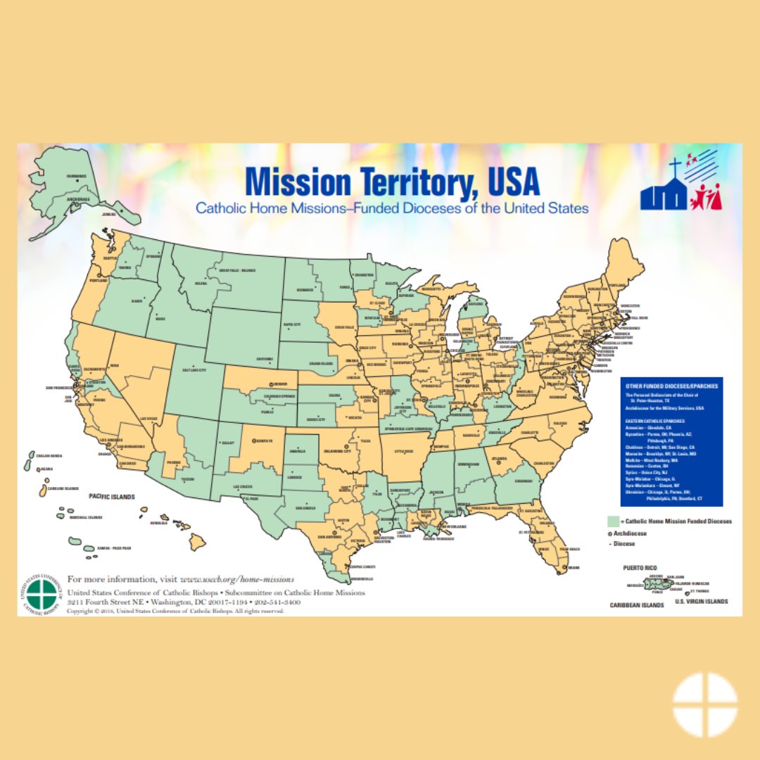 Home Missions dioceses (green) need outside help to minister to their local Catholics. Do you see any places that surprise you? Learn how you can help strengthen the #ChurchAtHome: ow.ly/cO5450RfjBr. #1Church1Mission