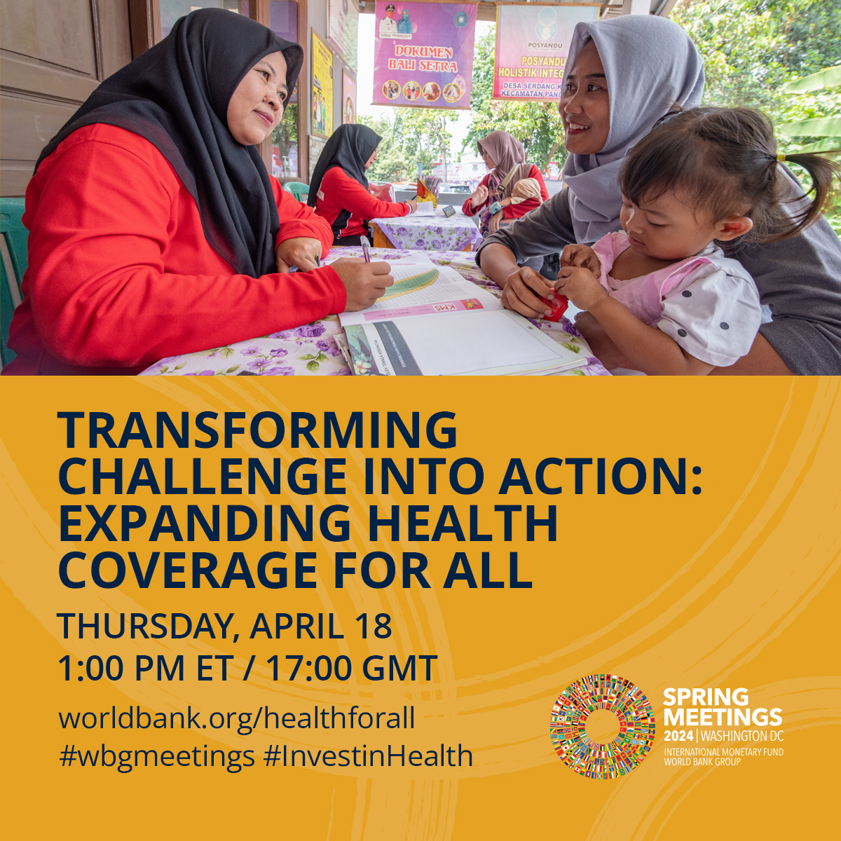 Delighted to invite you all to join our #WBGMeetings event tomorrow, April 18, 1pm ET as we explore how to #InvestinHealth & unlock affordable, accessible healthcare for the 4.5 billion people around the world who lack essential health services. Sign up: wrld.bg/FHvb50RfyZ0