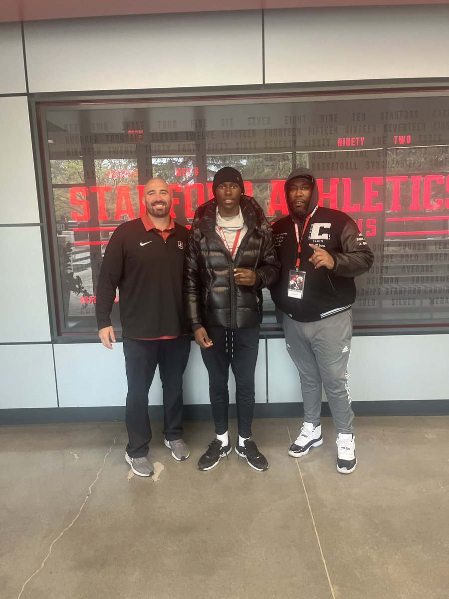 We had an amazing weekend visiting @StanfordFball! Their campus is truly one of a kind. Huge shoutout to @TroyTaylorStanU, @AlbertGarciaFB, and @CoachPehrson @CoachBobGregory for the warm hospitality. Can't wait to come back! @omarigaines_ @coachnazoliver