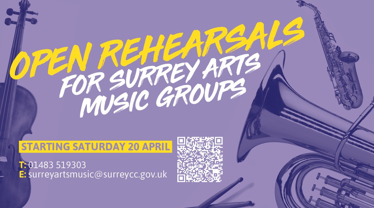 Surrey Arts are holding open rehearsals. Visit the open rehearsal page if you are interested in joining a music group: orlo.uk/alQaz Contact Surrey Arts for more information and to apply: surreyartsmusic@surreycc.gov.uk